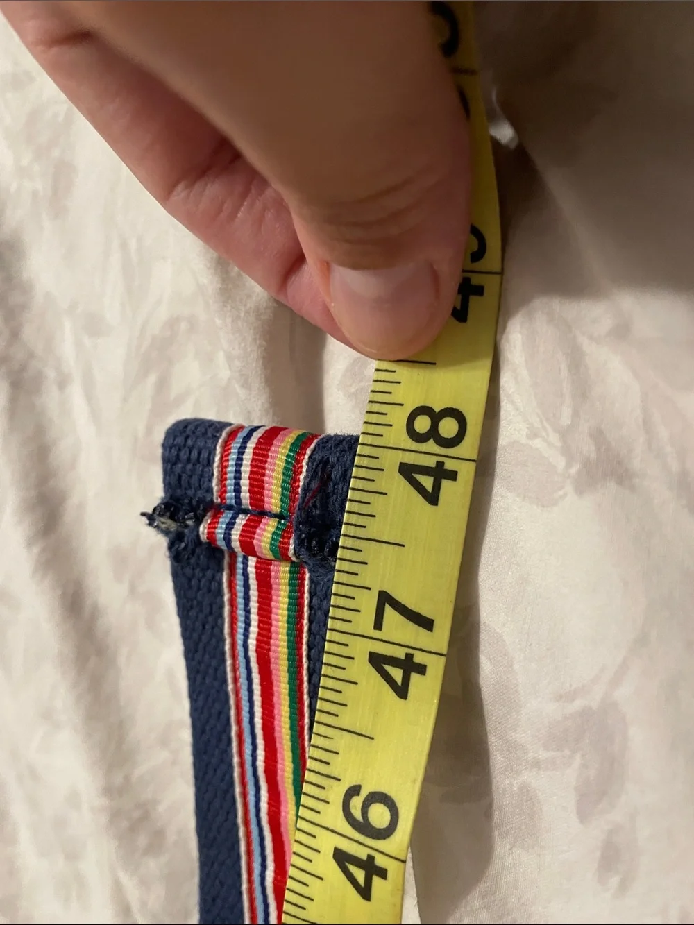 Ralph Lauren Polo Jeans Navy Webbing Belt Rainbow Stripe and Brown Leather Trim